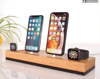 Dual iPhone Dock + Dual Apple Watch Dock, iPhone Charging Station, Dual Dock, iWatch Dock, Handcrafted Quality, Unique Gift, iPhone 11 Pro