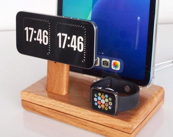MagSafe Dock + Wired iPad  + Apple Watch dock, Premium Wooden Charging Station Apple Organizer, Wireless Apple dock, Nightstand Docking