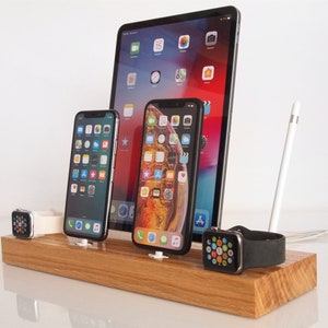 iPhone/iPad/iWatch/AirPods/Android dock - iPhone charging, iPad charging, iPad Air, iPad Pro, Apple Pencil, wooden gadget, cable organizer