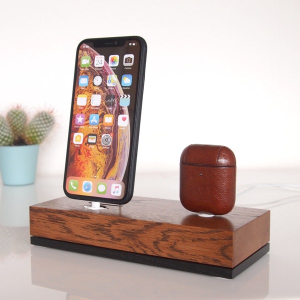 iPhone Dock / AirPods Ladestation, iPhone Dockingstation, Ohrhörer, handgefertigte Qualität, Geburtstagsgeschenk, Geburtstagsgeschenk, Unikat aus Holz