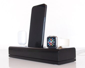 Apple dock - black collection, Apple cable organizer - Apple Watch / iPhone / AirPods dock - nightstand dock, handmade quality