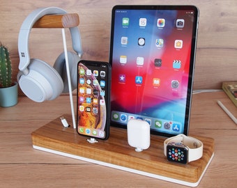 iPhone/iPad/iWatch/earbuds/headphone charging station - AirPods Max stand, Betas stand, Bose stand, Sony headphones stand, cable organizer