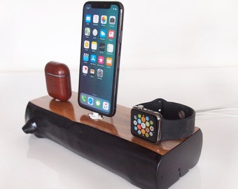 Apple Watch / iPhone / AirPods dock with live edge, Apple Watch nightstand, unique design, handmade quality, iPhone dock, Apple organizer