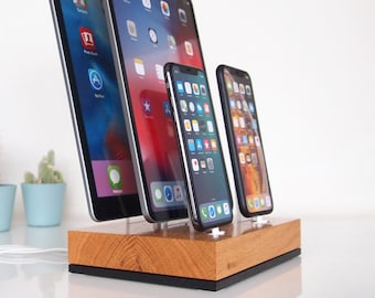 Dual iPhone Dock - Dual iPad Dock, iPhone 5 to iPhone 15 docking, iPad 9.7 dock, iPad Air, iPad 10 dock, iPad 12.9 dock,nightstand,organizer