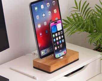 iPhone & iPad dock / dual iPhone dock / dual iPad dock / wooden docking station, iPad Pro dock, iPhone dock, cord organizer, Apple dock