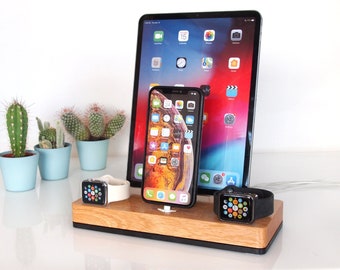 Dual Apple Watch Dock + Dual iPhone Dock or iPhone + iPad dock - Charging Station, Dual Dock, Nightstand Dock, Handcrafted Quality