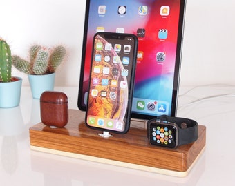 iPhone/iPad/iWatch/AirPods dock, iWatch dock, iPhone dock, iPad 9.7 dock, iPad Air, iPad 10, family gift - dark oak limited series