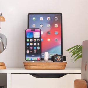 Premium universal docking station - organize your cables with - handmade wooden charging station, office accessory, nightstand dock