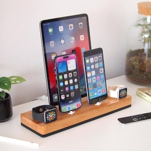Apple power station handmade from hardwood, iPhone docking, iPad docking, AppleWatch docking, iPhone 16 Pro Max, iPad Pro charging, iPad Air