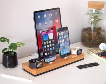 Apple power station handmade from hardwood, iPhone docking, iPad docking, AppleWatch docking, iPhone 16 Pro Max, iPad Pro charging, iPad Air