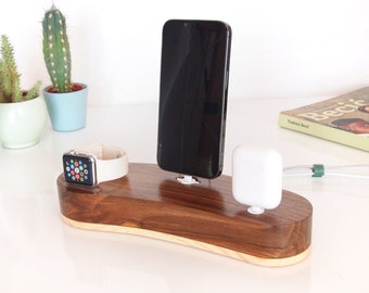Apple Watch / iPhone / AirPods dock, iWatch, Apple Watch, nightstand dock, handmade from walnut wood, Apple organizer, handmade gift