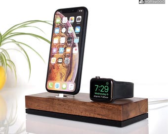 Apple Watch-docka / iPhone-docka, Apple Watch-stativ och iPhone-laddningsstation, sladdorganisatör, dubbel Apple-docka, handgjord