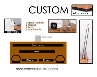 CUSTOM - RESERVED - Charging Station + Cable Organizer - Apple wooden gadget, Macbook stand, iPad dock, iPhone dock, Watch dock