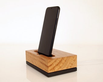 iPhone - Android docking station, wooden dock, handmade quality, iPhone 5 to iPhone 14 dock, handmade, oak hardwood