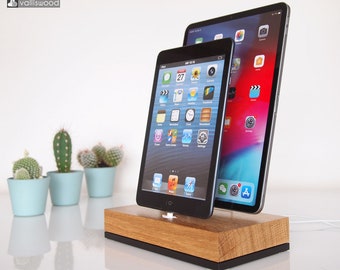 iPhone / iPad  wooden dual docking station, iPad Pro dock, iPhone dock, cord organizer, Apple dock, minimalist design