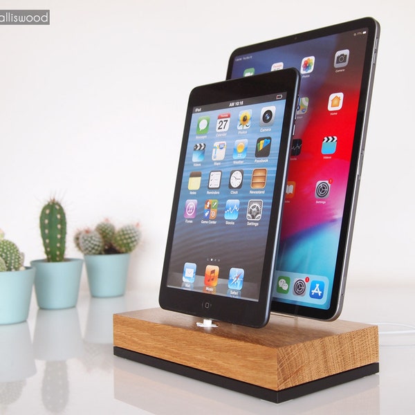iPhone / iPad  wooden dual docking station, iPad Pro dock, iPhone dock, cord organizer, Apple dock, minimalist design