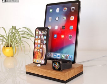 iPhone / iPad / iWatch dock - iPhone charging station, wooden dock, cable organizer, Apple organizer, handmade, family gift, family present