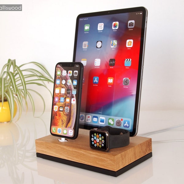 iPhone / iPad / iWatch dock - iPhone charging station, wooden dock, cable organizer, Apple organizer, handmade, family gift, family present