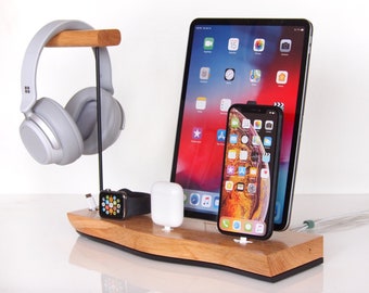 iPhone/iPad/iWatch dock/headphone stand, iPhone dock, iPad dock, AirPods Max stand, Bose stand, Beats stand, unique wooden gadget