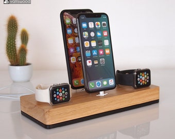 Dual iPhone Dock + Dual Apple Watch Dock, iPhone Charging Station, Dual Dock, iWatch Dock, Handcrafted Quality, Unique Gift, iPhone 11 Pro