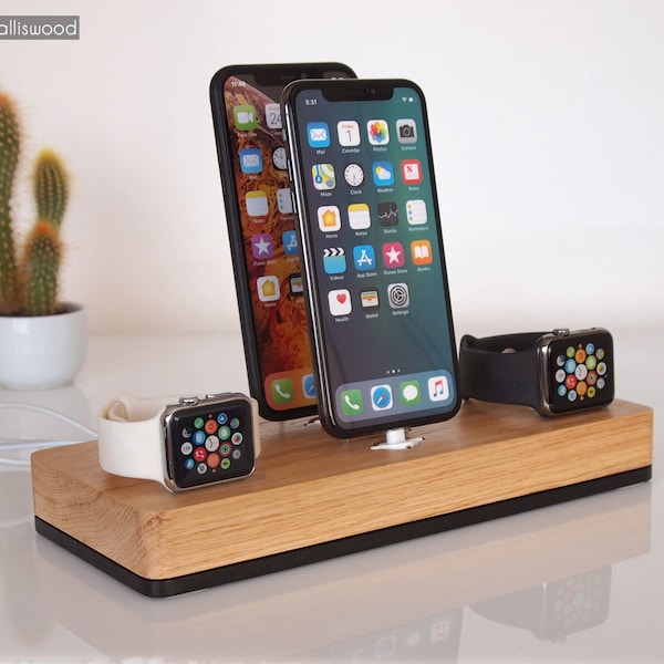 Dual iPhone Dock + Dual Apple Watch Dock, iPhone Charging Station, Dual Dock, iWatch Dock, Handcrafted Quality, Unique Gift, iPhone 11 Pro
