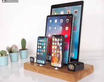 iPhone/iPad/iWatch/Android dock - iPhone 17 charging, iPad 13 charging, iPad Air, iPad Mini, iPad Pro, wooden gadget, Apple organizer