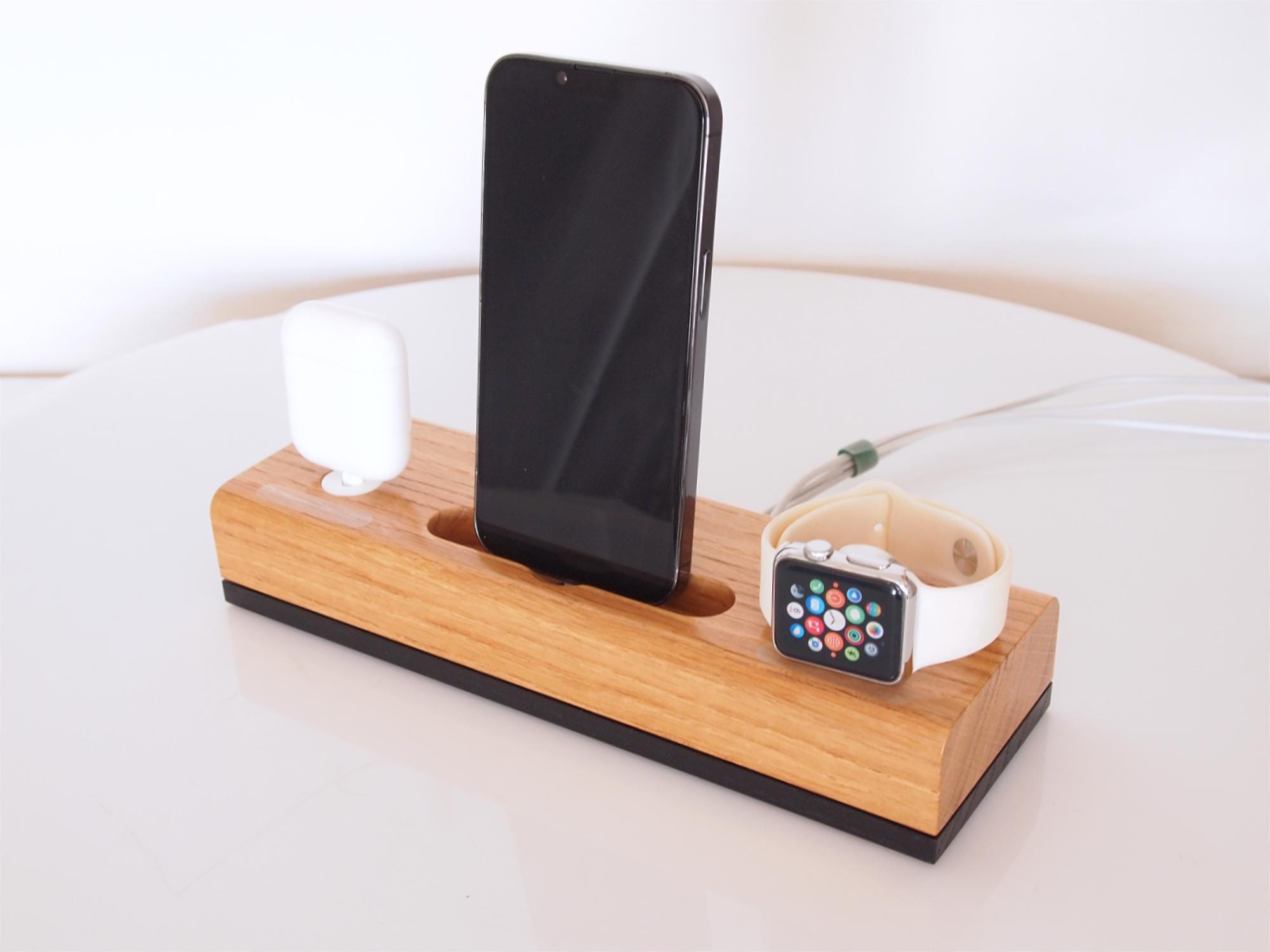 Apple Watch / iPhone / AirPods dock, nightstand, handmade quality, gift idea, handmade present, Apple organizer, Apple dock, cables included
