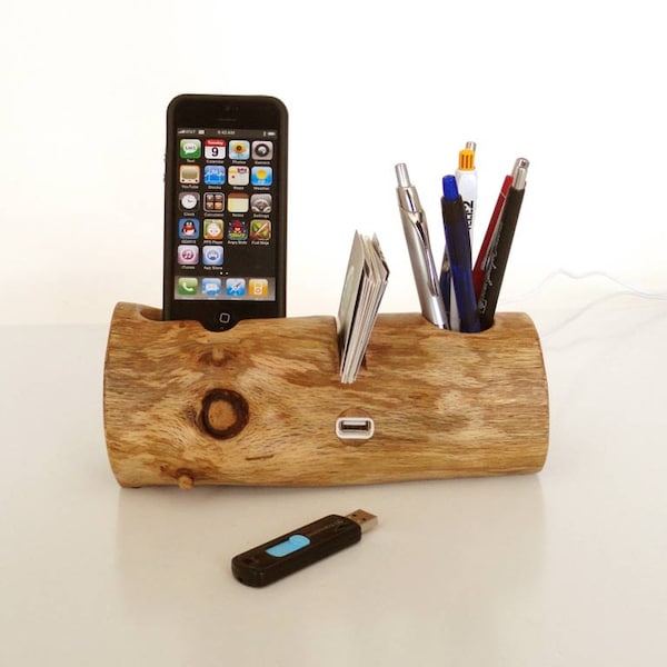 Card holder / Pen Holder / iPhone Dock / extra USB port - ( unique desk / office accessory )