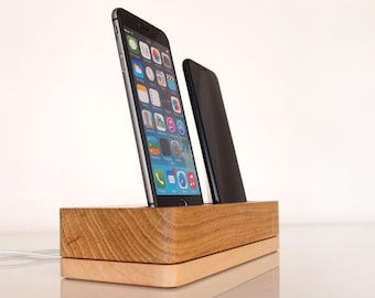 Dual Phone Docking Station - iPhone wooden dual docking station, Android charging station, Android dock, Samsung Galaxy dock, iPhone 16 dock