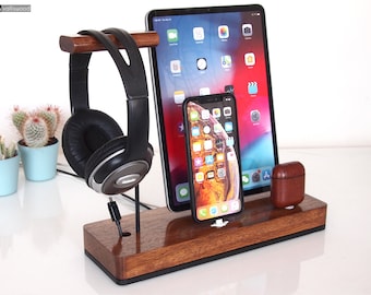 Docking station - headphone stand, iPhone dock, Apple Watch dock, iPad Pro dock, iPad 6 dock, iPad Air, family gift, unique present