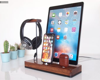 Docking Station Headphone Stand, iPhone Dock, Apple Watch Dock
