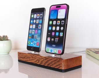 iPhone dual docking station, Android dual docking station, iPhone dock, Android dock, single handed docking, handmade, present, gift