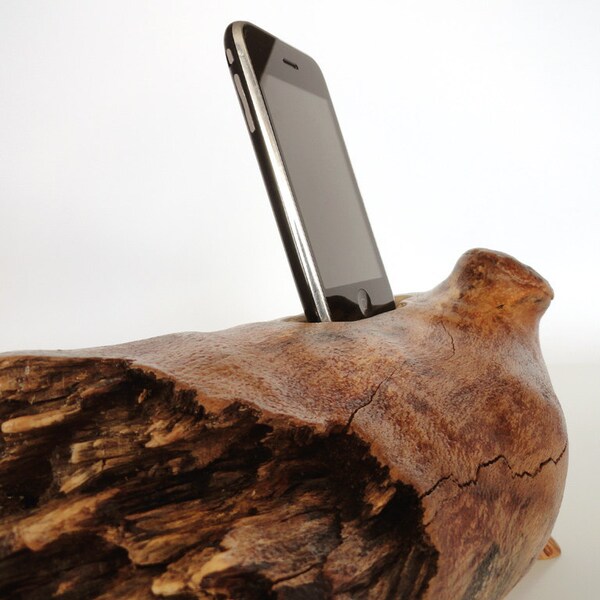 iPhone / iPod docking station - wooden sculpture - sync, charge, new iPhone 4S compatible, can serve as holder / stand