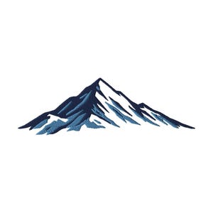 May include: Embroidered mountain design in shades of blue and white. The mountain peak is dark blue, with lighter blue and white accents representing snow. The design is on a white background, creating a clean and simple aesthetic.