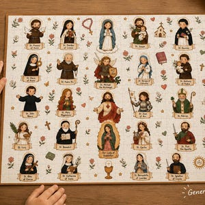 Illustrationspuzzle „Katholische Heilige“, 520 Teile | Religiöses Puzzle, Heiligenmotive