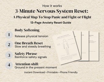 3-minuters återställning av nervsystemet: En fysisk karta för att stoppa panik, jordningsövningar för ångestlindring, hjälp med panikattacker och mental hälsa (PDF)