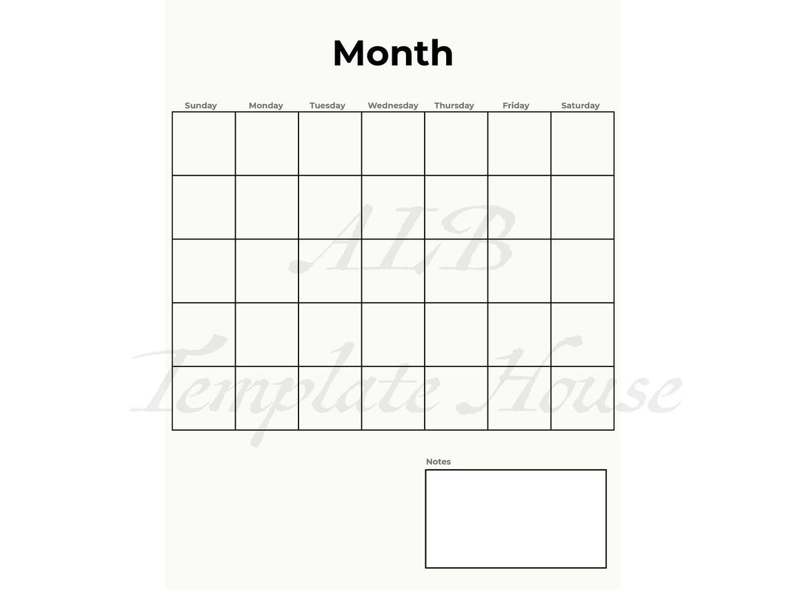 Minimalist Monthly Calendar Template- Printable Planner Page - Editable ...