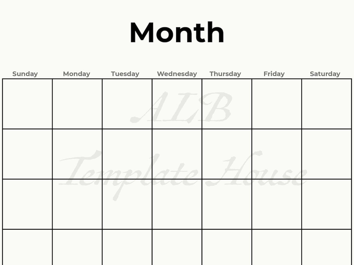 Minimalist Monthly Calendar Template- Printable Planner Page - Editable ...