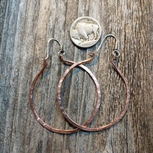 Copper Hammered Hoops, Giant Rustic Copper Hoop Earrings, 1 3/4 Inch Copper Hoops, Classic Hammered Hoops, Hippie Hoops, Large Hoop Earrings