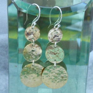 Dangle Circle Earrings, Silver and Brass Disc Earrings, Hoop Earrings, Dangle Earrings, Boho Hippie Earrings, Brass and silver earrings