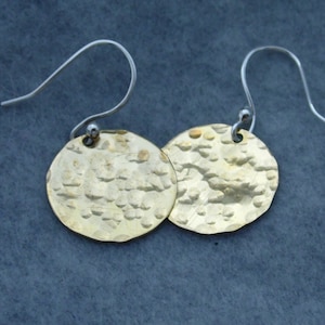 SIlver and Brass Disc Earrings, Hoop Earrings, Dangle Earrings