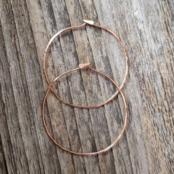 Copper Hoop Earrings, Copper Hoop Earrings, 1 1/2 Inch Copper Hoops, Classic Hammered Copper Hoops, Hippie Hoops, Hoop Earrings