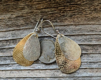 Mixed Metal Dangle Earrings, Silver and Gold Earrings, Silver and Brass Earrings, Boho Dangle Earrings, Hippie Earrings, Rustic Earrings