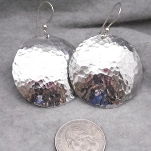 Dangle Circle Earrings, Aluminum and Silver Circle Dangle Earrings, Metal Earrings, Drop Earrings