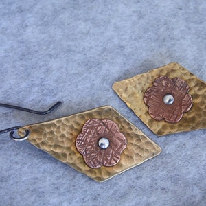 Mixed Metal Dangle Earrings, Drop Earrings, Brass, Copper, and Silver Earrings