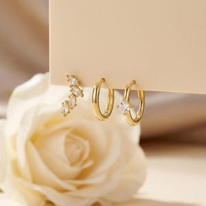 Zestaw złotych kolczyków z cyrkoniami, kolczyki w kształcie markizy i kółka, delikatne kolczyki do wielu piercingów, prezent dla niej