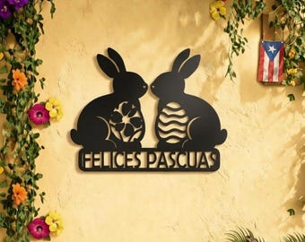 Conejitos De Pascua—Custom Name—Metal Wall Sign