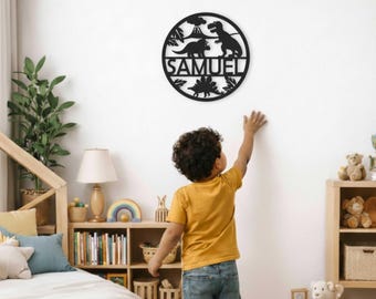 Dino World—Custom Name—Metal Wall Sign
