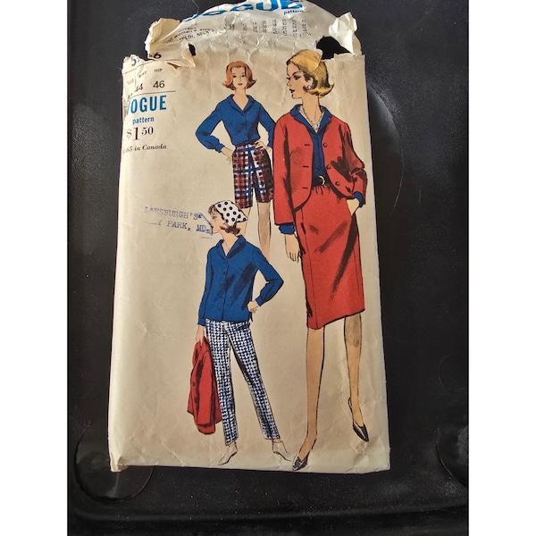 Vintage Vogue 5966 Sewing Pattern 1960s Jacket Blouse Skirt Pants Shorts Size 18
