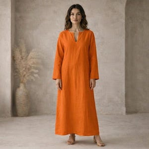 Vestido caftán de algodón naranja para mujer / Caftán maxi holgado / Vestido bohemio de verano / Caftán de algodón hecho a mano